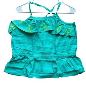 Land’s End Aqua Mint Embroidered Ruffle Tank Top Sleeveless Girls XL 14-16 NWT